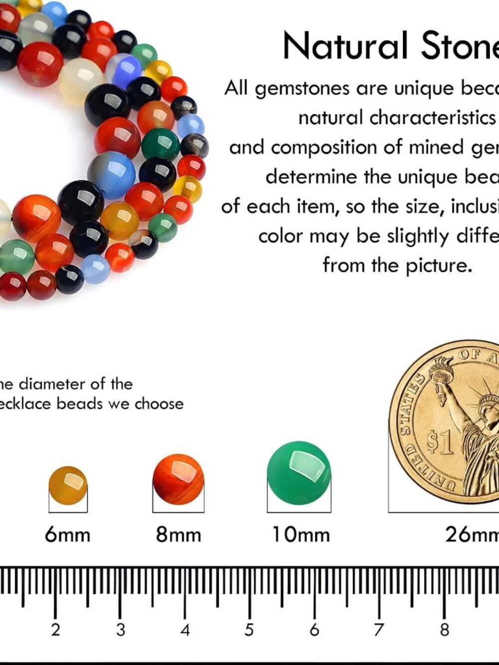 Simple Choker Necklace for Women Real Stone and Crystals Necklaces 4mm Beaded Ch - Picture 4 of 9